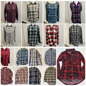 Wholesale Mixed Bulk Lot of 19 Women’s Long Sleeve Flannel Shirts XS-XL (WT9)